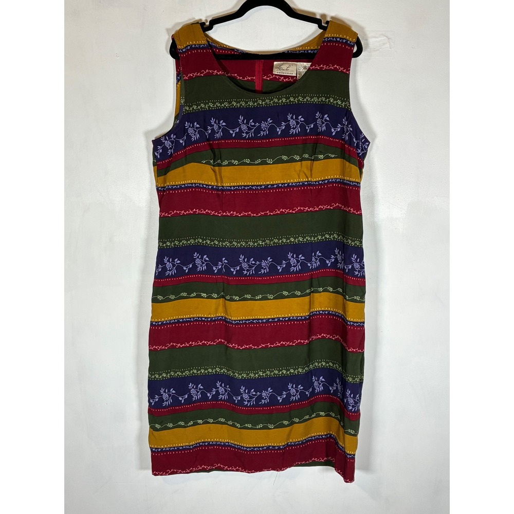 Kathie Lee Size 16 Floral Striped Sleeveless Midi Dress Vintage 90s Cottagecore
